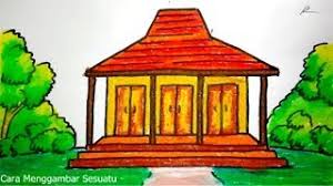 Sketsa gambar mewarnai rumah adat anak sekolah. Cara Menggambar Rumah Adat Jawa Joglo Youtube