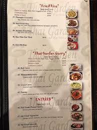 menu of thai garden restaurant