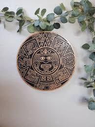 Wood Carved Stylized Aztec Calendar
