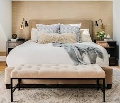 Simple color scheme with hues of taupe, beige, and tan create a soothing and unsophisticated environment in transitional style bedroom. Before After Calming Transitional Bedroom Interior Design
