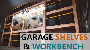 Garage work bench wood workbenches. Diy Garage Shelves Shelf Workbench Storage Industrial Youtube