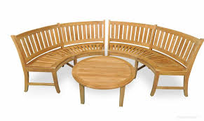teak curved bench set with coffee table