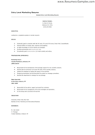 Entry Level Resume Objectives Entry Level Marketing Resume Samples