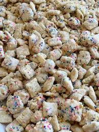 Place the chex in a large ziplock bag or bowl, and pour the chocolate peanut butter mixture over top. Funfetti Chex Mix Together As Family