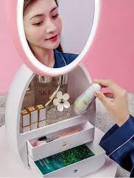 portable led mirror makeup organizer
