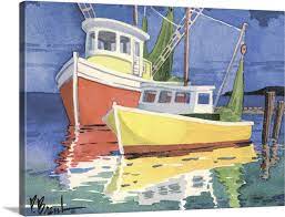 Fishing Boats At Dock Wall Art Canvas