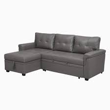 naomi home jenny tufted sectional sofa sleeper with storage chaise color gray fabric air leather