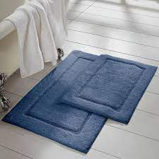 2 piece non slip cotton bath rug set 17 inch x 24 inch 21 inch x 34 inch denim blue