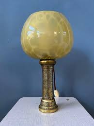 Vintage Art Deco Glass Lamp With Bronze