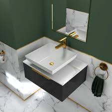 grey vanity unit with countertop basin