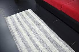 white and gray striped kilim runner rug