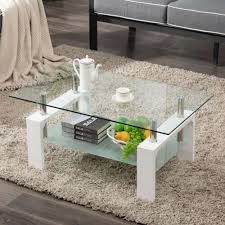 White Modern Side Coffee Table Glass