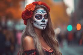 young woman with painted skull