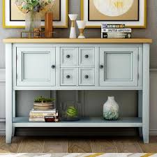 46 In Lime White Rectangle Wood Console Sofa Table Buffet Sideboard With 4 Storage Drawers 2 Cabinets And Shelf