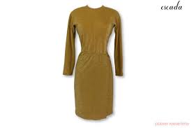 Vintage Escada By Margaretha Rey Gold Metallic And Elastane Long Sleeve Formal Dress With Attached Bottom Lace Bodysuit