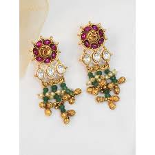 niscka multi stone 24k gold drop traditional south indian earrings gold at nykaa best beauty s