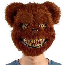 initially scary furry teddy bear mask halloween horror makeup party dress up mischief escape room cosplay props brown