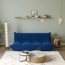 J E Home Blue Teddy Velvet Rectangle Floor Lazy Reclining Sofa