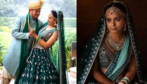 this bride wore a green lehenga with