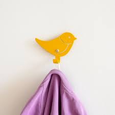 Kids Wall Hook Bird Yellow Decorative