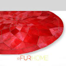 round patchwork cowhide rug red circle