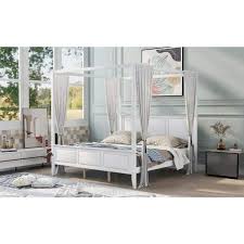 Anbazar Canopy White King Bed Wood