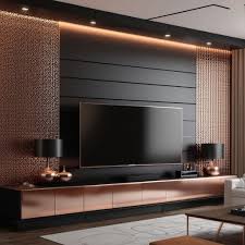 futuristic tv unit design with mandir