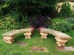 pair terracotta stone garden benches