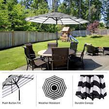 Pure Garden 9 Ft Striped Patio Umbrella With Push On Tilt In Black And White