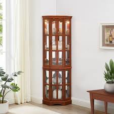 lighted corner curio cabinet with