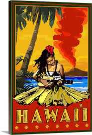Hula Girl And Ukulele Hawaii Retro
