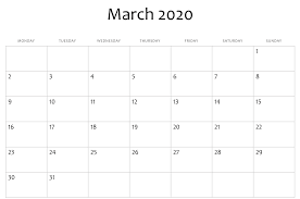 March 2020 Calendar Template November Calendar Blank