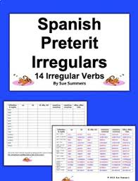Spanish Preterit Verb Chart 14 Irregular Preterit Verbs