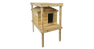 outside cat house wooden shelter on