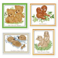 Us 5 94 40 Off Cross Stitch Kit Diy Sea Otter Orangutan Groundhog Brown Bear Animal Class Small Size Novice Hand Embroidery Figure In Package