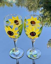 Painted Wine Glasses With Sunflowers