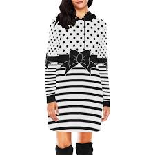 Polka Dots Stripes Black White Comic Ribbon Black All Over Print Hoodie Mini Dress Model H27 Id D2364958