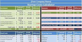 startup costs calculator excel template