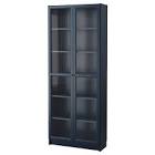BILLY Bookcase with glass doors, dark blue31 1/2x11 3/4x79 1/2 
