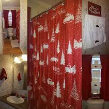 red white truck shower curtain set
