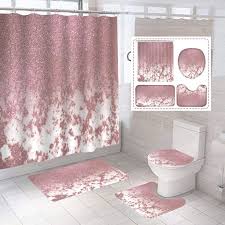 Beifivcl 4pcs Pink Flash Shower Curtain