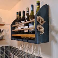 Wall Mounted Wine Bar Rack In Blue With