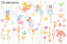 Fairy Garden Watercolor Clipart Graphic
