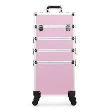 professional makeup trolley case pink