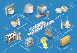 Cheese Production Isometric Flowchart Illustrated Process From