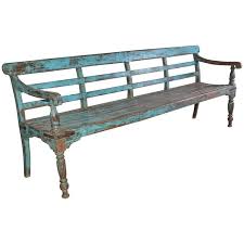 Antique Painted Teak Wood Garden Bench