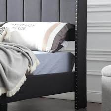 black fabric queen upholstered platform