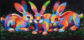 Colorful Rabbit Painting On Canvas By