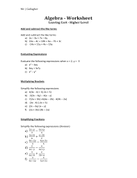 Our worksheets are simple and flexible to use throughout the school year, and targeted for children in 5th grade to 8th grade. Algebra Worksheet Leaving Cert