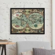 Framed World Map With Wooden Frame